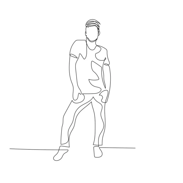 Continuous one line dancing man with fashion haircut in creative dance pose. Illustration vectorielle . — Image vectorielle