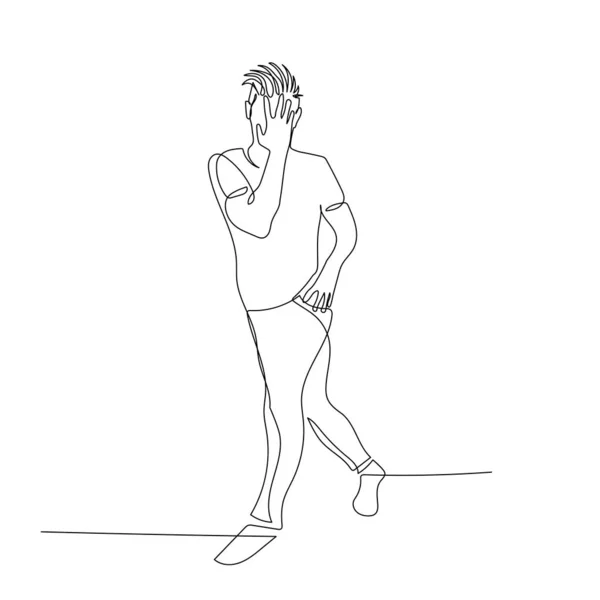 Непрерывный танцующий мужчина с модной стрижкой в креативной танцевальной позе. Векторная иллюстрация . — стоковый вектор