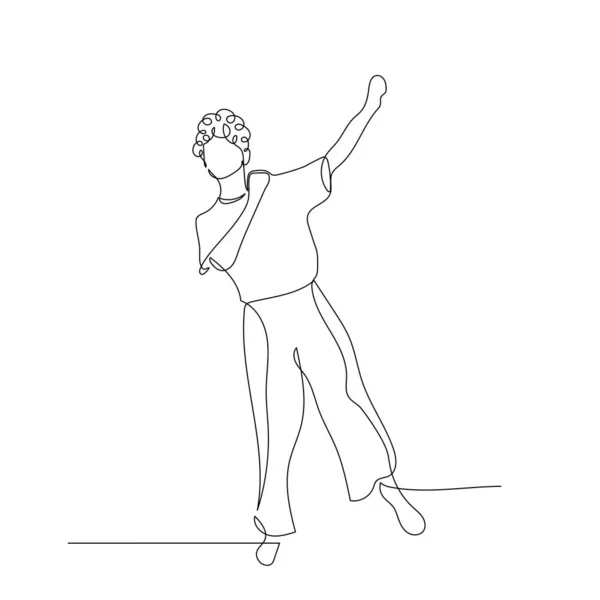 Uma mulher de dança de linha contínua com cabelo encaracolado. Ilustração vetorial . —  Vetores de Stock