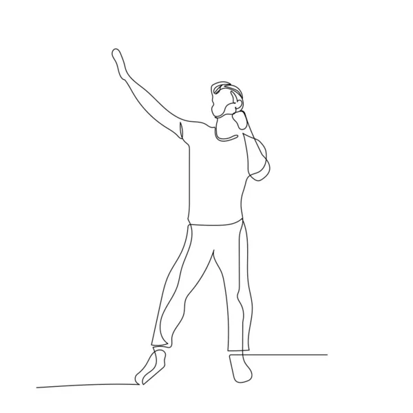 Continuo bailarín de una línea con la mano levantada. Ilustración vectorial . — Vector de stock