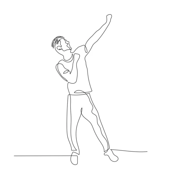 Continuo bailarín de una línea con la mano levantada. Vector  . — Vector de stock