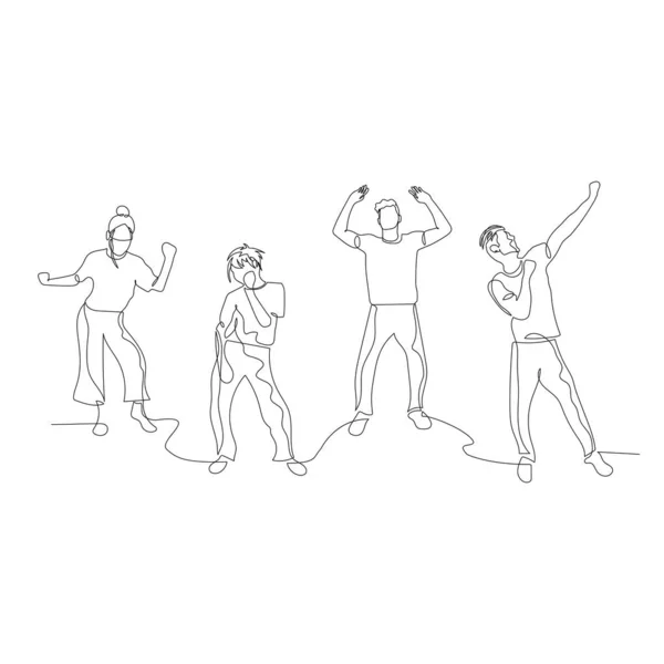 Contínuo uma linha de dança pessoas. Festa de dança. Ilustração vetorial . —  Vetores de Stock