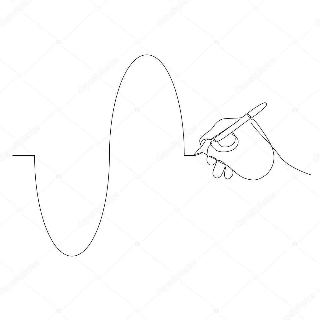 Continuous one line hand draws a sine wave. Vector illustration.