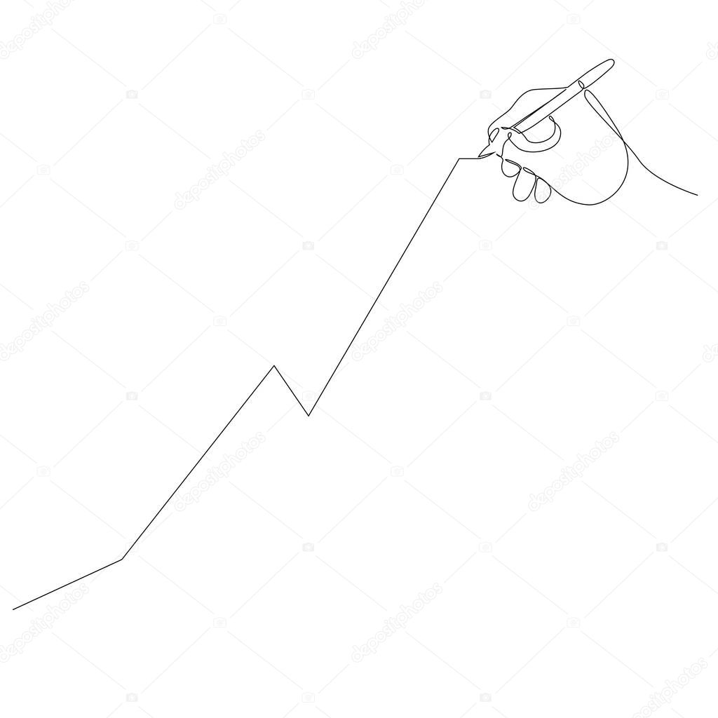 Continuous one line hand draws a growth chart. Vector illustration.