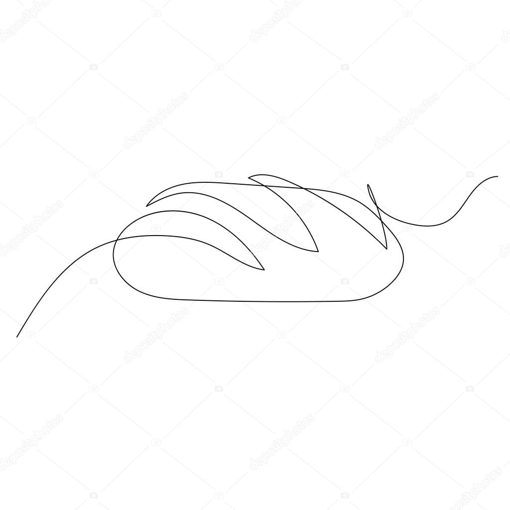 Continuous one line drawing loaf of bread. Vector stock illustration.