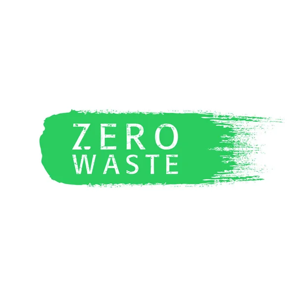 Zero waste text title with worn effect on green brush stroke. Waste management concept isolated illustration on white background. Vector illustration. — Stock Vector
