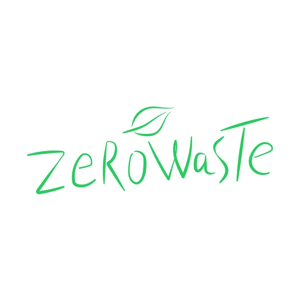 Zero waste handwritten text title sign with green tree leaf. Ecology management concept isolated illustration on white background. Vector illustration. — 스톡 벡터