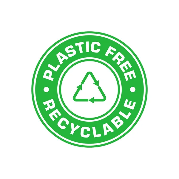 Plástico emblema verde libre, reciclable. Reciclar triángulo. Ilustración vectorial . — Archivo Imágenes Vectoriales