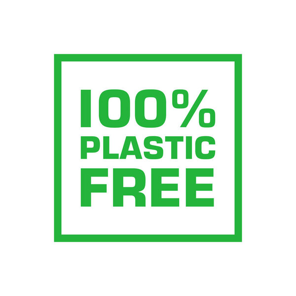 Plastic free 100 percent green title in rectangle shape. Vector illustration.