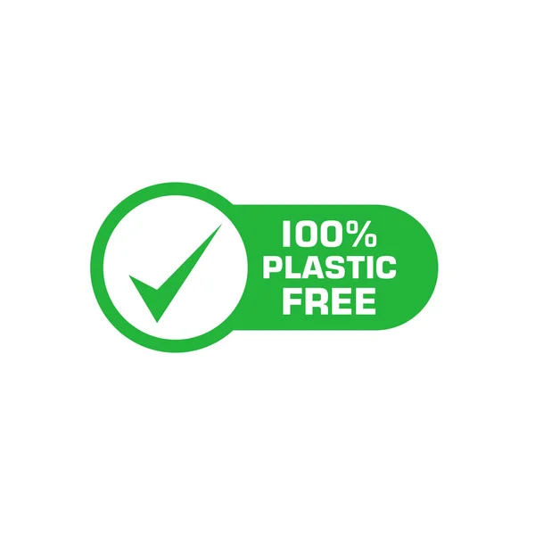 Plástico gratis 100% verde signo con marca de verificación. Elemento de diseño de concepto ecológico. Ilustración vectorial . — Archivo Imágenes Vectoriales
