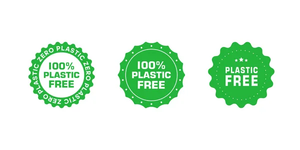 Conjunto de emblemas de certificado verde libre de plástico. Elementos de diseño de concepto ecológicos. Ilustración vectorial . — Archivo Imágenes Vectoriales