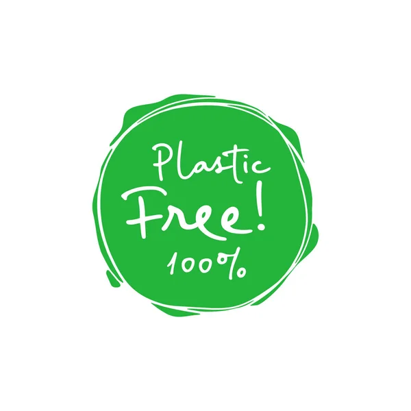 Plástico gratis 100 por ciento letrero verde escrito a mano. Elemento de diseño de concepto ecológico. Ilustración vectorial . — Archivo Imágenes Vectoriales
