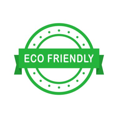 Kurdeleli çevre dostu yeşil rozet. Paketleme tasarımı ve tanıtım materyali için tasarım elemanı. Vektör illüstrasyonu.