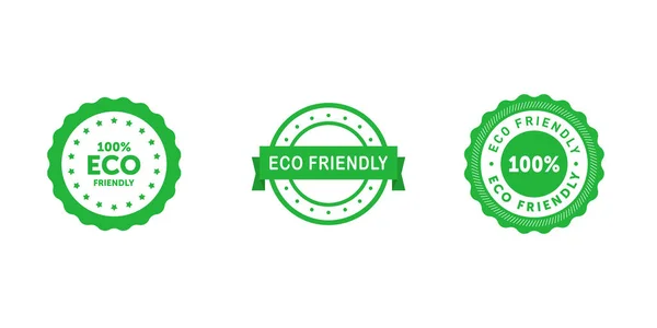Conjunto de emblemas ecológicos círculo 100 por cento verde com fita. Elemento de design para design de embalagens e material promocional. Ilustração vetorial . — Vetor de Stock
