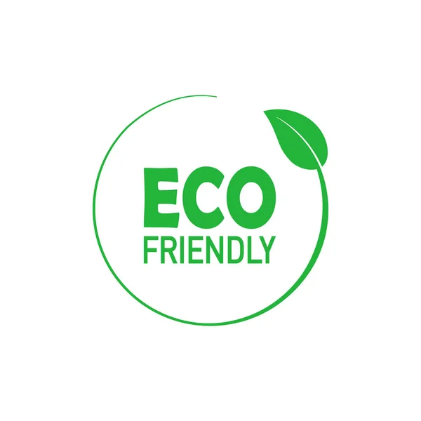 Eco amigável crachá círculo verde com folha de árvore. Elemento de design para design de embalagens e material promocional. Ilustração vetorial . —  Vetores de Stock