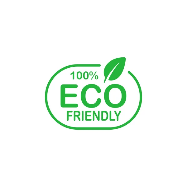 Eco amigável 100 por cento crachá verde com folha de árvore. Elemento de design para design de embalagens e material promocional. Ilustração vetorial . — Vetor de Stock