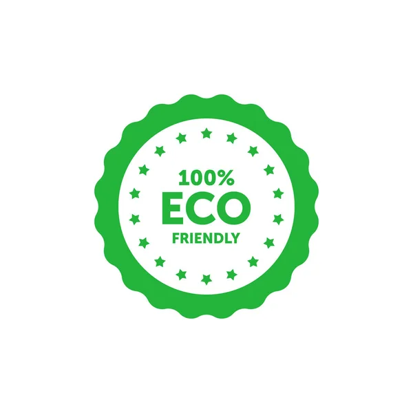 环保100%绿色徽章与波浪形边缘。 包装设计和促销材料的设计元素. 矢量说明. — 图库矢量图片