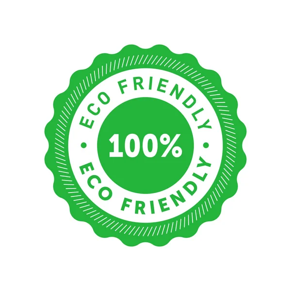 Eco friendly 100 percent green sticker with wavy edge. Design element for packaging design and promotional material. Vector illustration. — Stock Vector