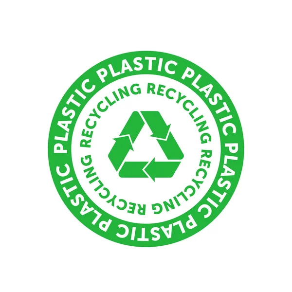 Recyclage de l'insigne de cercle vert en plastique avec bande, bande ou boucle Mobius. Élément de conception pour le design d'emballage et le matériel promotionnel. Illustration vectorielle . — Image vectorielle