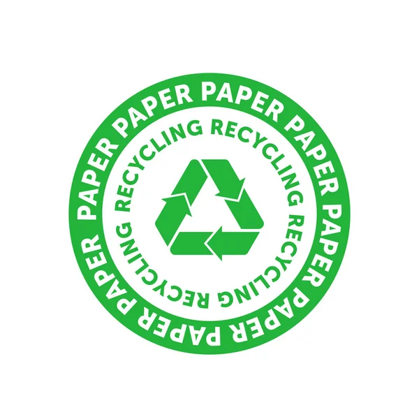 Insigne rond vert en papier recyclé avec bande, bande ou boucle Mobius. Élément de conception pour le design d'emballage et le matériel promotionnel. Illustration vectorielle . — Image vectorielle