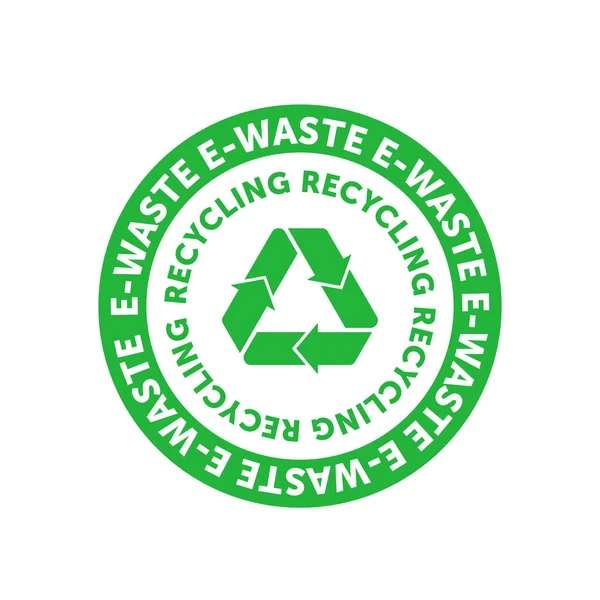 用Mobius条、条带或环路回收电子废物绿环徽章。 包装设计和促销材料的设计元素. 矢量说明. — 图库矢量图片