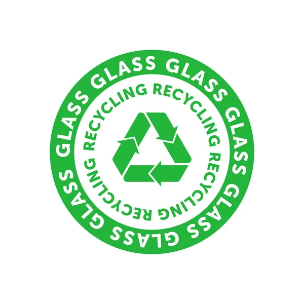 Återvinning glasgrön cirkel bricka med Mobius remsa, band eller loop. Designelement för förpackningsdesign och reklammaterial. Vektorillustration. — Stock vektor