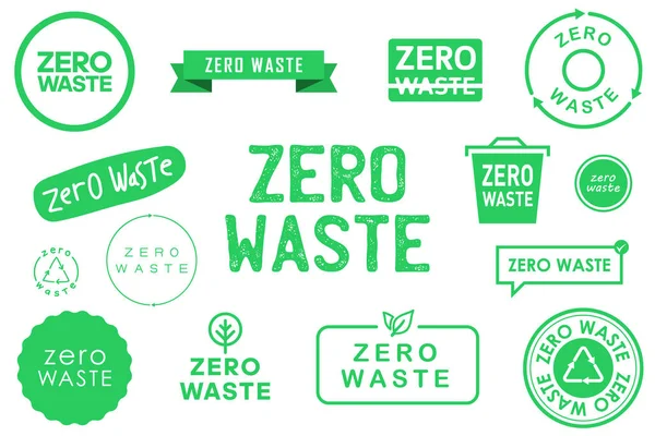 Collection of zero waste various badges, symbols and emlems. Ecology and environment protection. Vector illustration. — Stock Vector