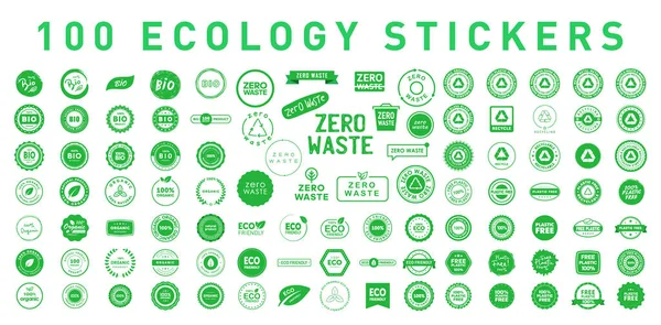 Conjunto de 100 ecologia vários distintivos, adesivos, símbolos e emlems. Protecção do ambiente. Ilustração vetorial. Eps 10 . — Vetor de Stock