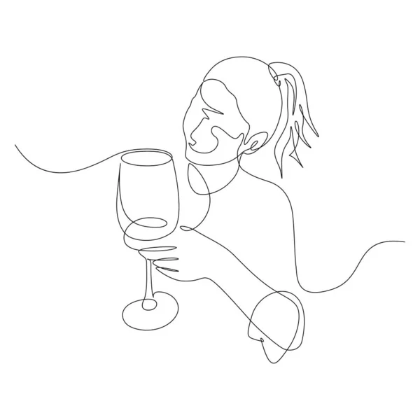 Elinde bir bardak şarapla tek sıra halinde bir kadın. Vektör