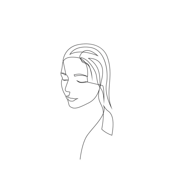 Retrato continuo de una línea de cara de mujer. Vector — Vector de stock