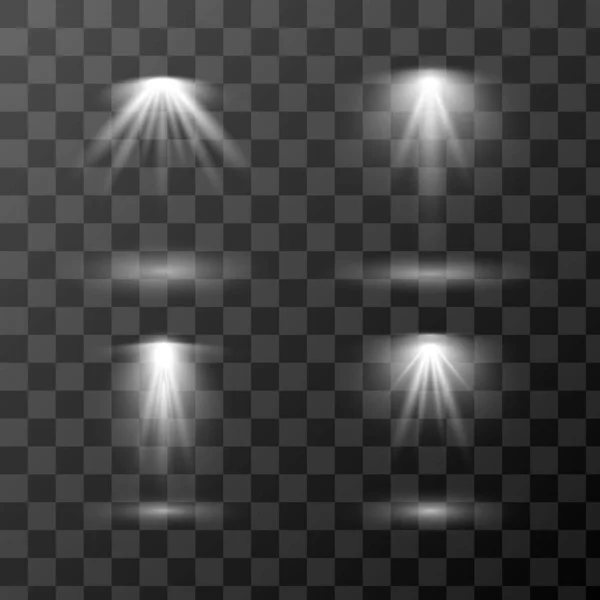 Conjunto vectorial de diferentes fuentes de luz aisladas sobre fondo transparente. Diseño de efectos de luz para su proyecto . — Vector de stock
