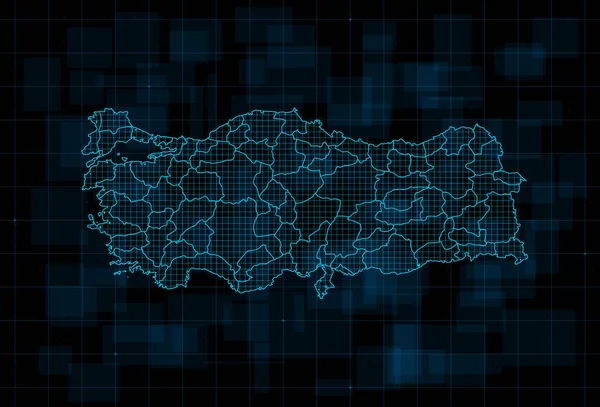 HUD map of the Turkey with provinces. Cyberpunk Futuristic digital dark blue background. Editable stroke. Vector — Stock Vector