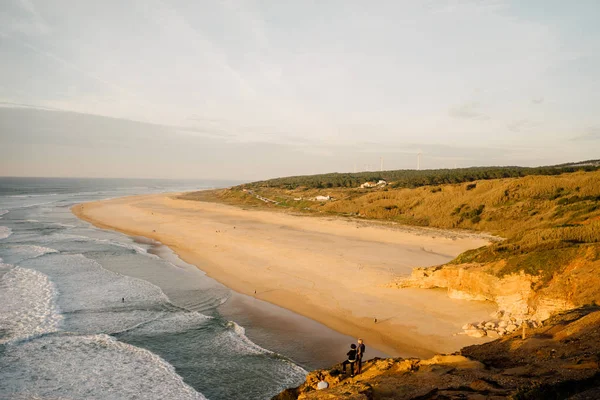 Relajante Vista Playa Atardecer Portugal Nazare — Foto de Stock