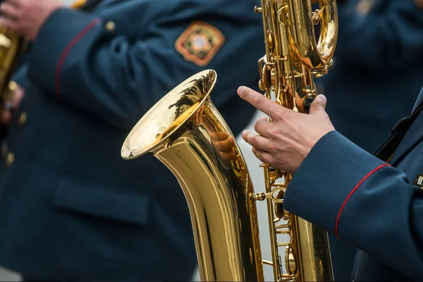 Military musicians closeup — Stock Photo, Image