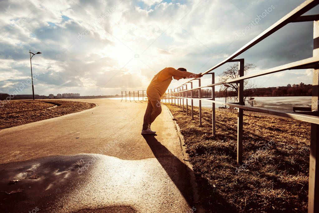 Young man doing parkour  action