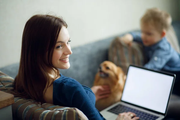 Girl Working Home Computer — Stock Photo, Image