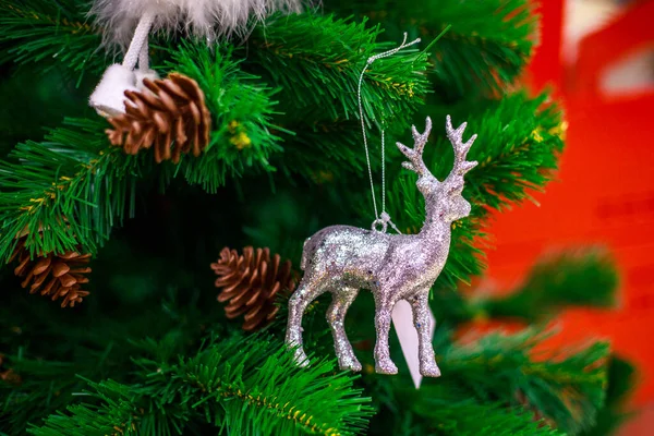 Cervo Giocattolo Natale Sull Albero Natale — Foto Stock