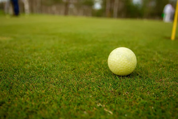 Jogando golfe o verde e durante o treinamento — Fotografia de Stock