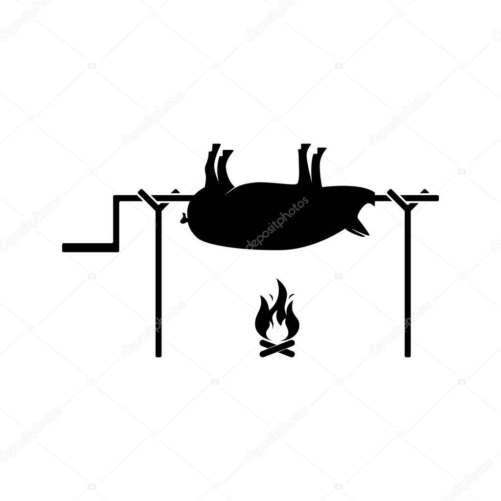 Icono cerdo a la parrilla. Ilustración vectorial de lechón asado en