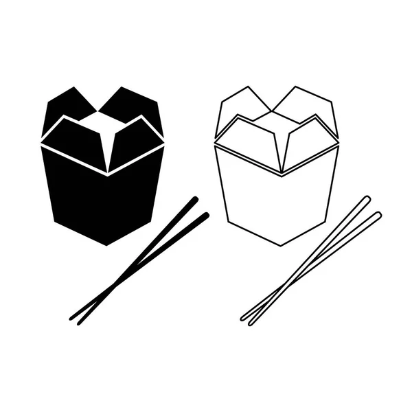 Asiatische Essensbox Und Essstäbchen Symbol — Stockvektor