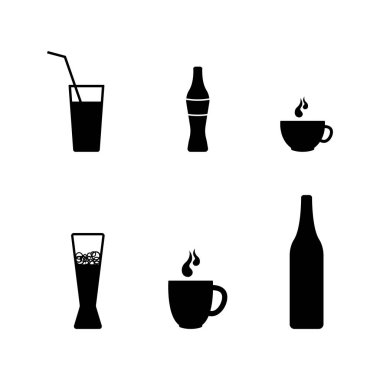 Icon set iç. Yalıtılmış cam, şişe ve bardak düz sembolü. Vektör işareti illüstrasyon whit üzerinde
