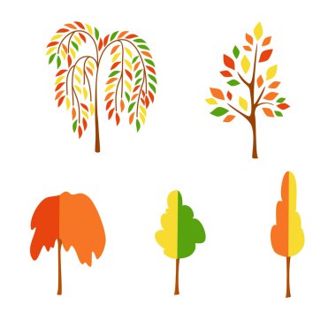 Vektör düz sonbahar beyaz arka plan üzerinde ağaçları. Logo tasarlamak