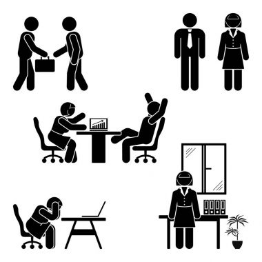 Sopa rakam office seti teşkil etmektedir. İş Finans çalışma alanı'na destek. Otururken, konuşurken, Toplantı, eğitim, vektör piktogram tartışırken çalışma, 