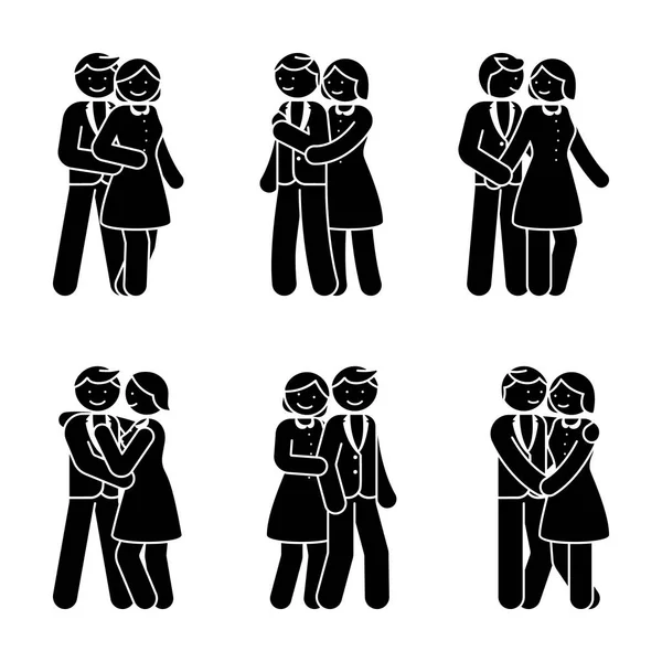 Stick Figure Happy Couple Embrace One Another Smiling Man Woman — Stock Vector