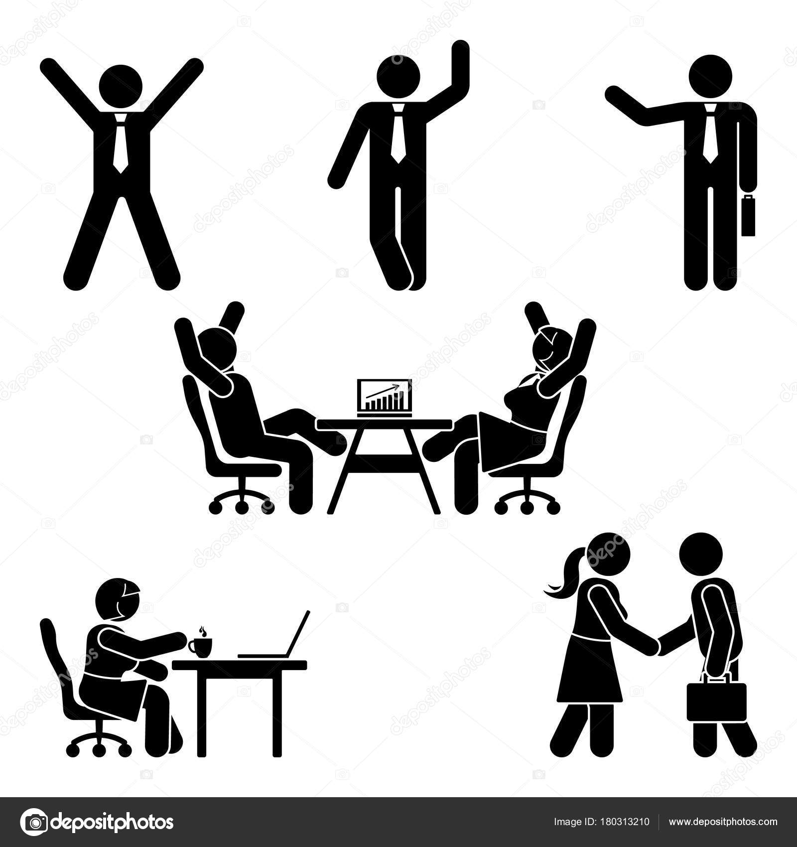 Stick Figure Office Poses Set Business Finance Workplace Support ...
