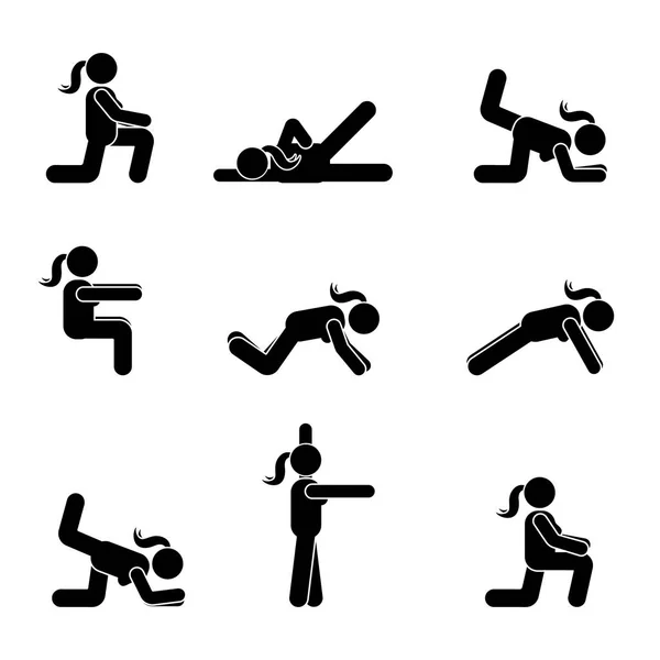 練習はボディ女性スティック図をストレッチ運動です 健康的なライフ スタイルのベクトル Pictogra — ストックベクタ