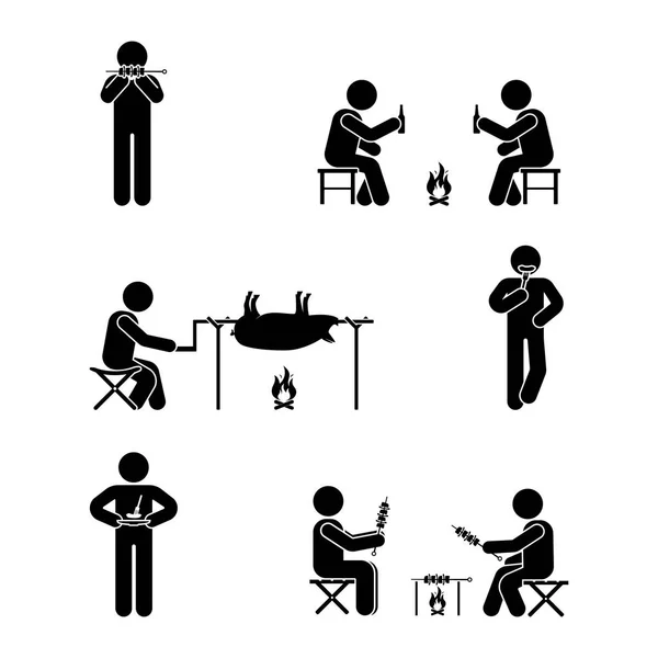 Strichmännchen Picknickset Vorhanden Vektor Illustration Der Grillposition Piktogramm — Stockvektor