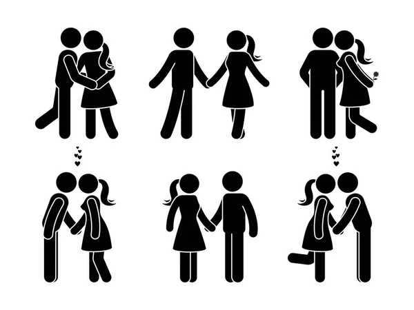 スティック図の愛に幸せなカップル 男と女の愛のベクトル図 — ストックベクタ