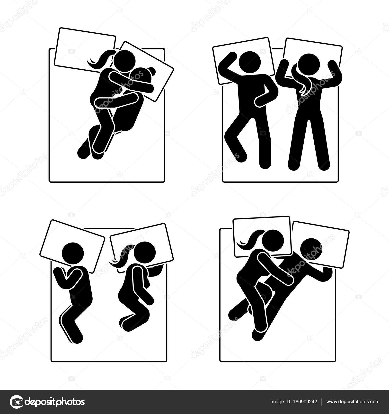 スティック図異なる睡眠の位置を設定します 別の夢を見てカップルの