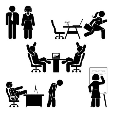 Sopa rakam office seti teşkil etmektedir. İş Finans çalışma alanı'na destek. Otururken, konuşurken, Toplantı, eğitim, vektör piktogram tartışırken çalışma, 